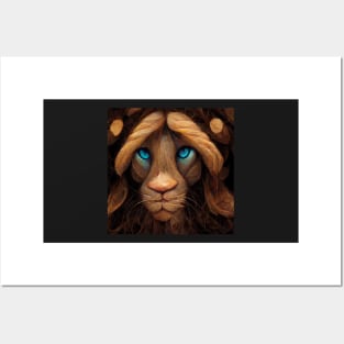 Cute brown lion with blue eyes Posters and Art